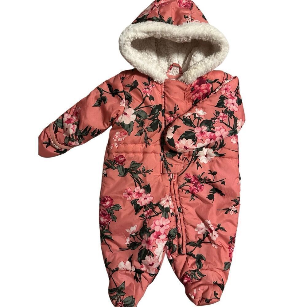The Children's Place Baby Girl Pink Floral Infant Insulated Snowsuit 0-3 Months